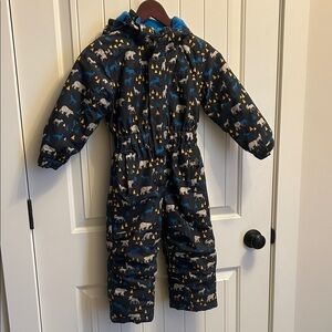 Kids' Navy Snowsuit with Bear and Tree Print- GUC
